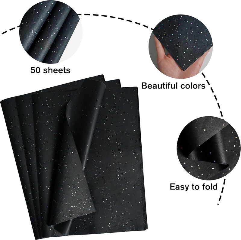 Bobobag 50 Sheets 20"X28" Full Size Gift Wrapping Tissue Paper,Black Glitter Tissue Paper Bulk for Gift Bags, Wedding Birthday Showers Arts Craft Party Decoration - Image 3